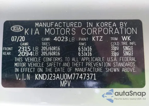 2021 Kia Soul S z USA, uszkodzony, nr VIN KNDJ23AU0M7747371